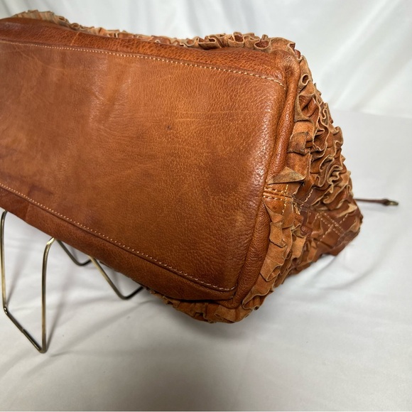 Vintage MOSCHINO Cheap and Chic Brown Leather Ruffle Shoulder Bag Purse Handbag - Picture 10 of 16